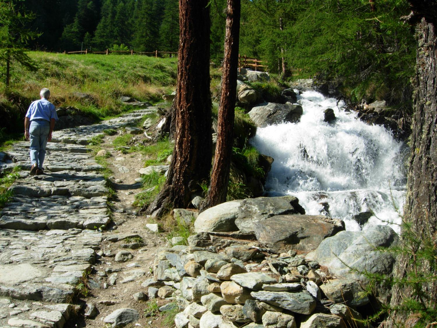 In salita verso Fiéry, lungo la mulattiera che costeggia il torrente Veraz (foto Antonello Sica)